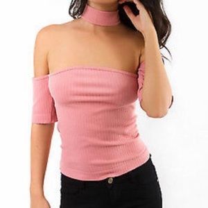Ribbed Off Shoulder Choker Top